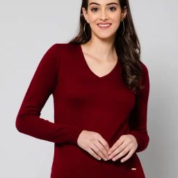 Crozo By Cantabil Maroon Wool Pullover-image-93