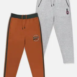 HELLCAT Grey & Rust Solid Trackpants (Pack Of 2)-38