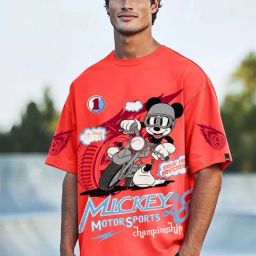 Bewakoof Disney Merchandise Red Terry Oversized Fit Graphic T-Shirt-image-55