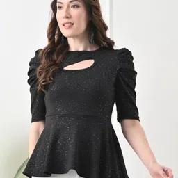 BAESD Solid Round Neck Peplum Top-image-21