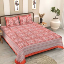 Texstylers Red Ethnic Motifs Printed Cotton 186TC Queen Size Bedsheet Set 2.08 m x 2.28 m-picture-24