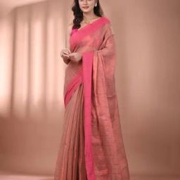 CHARUKRITI Beige Blended Stripes Saree With Unstitched Blouse-image-21