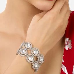 Zaveri Pearls Silver Tone Dazzling Austrian Diamonds Stones Broad Bracelet-ZPFK17578-12