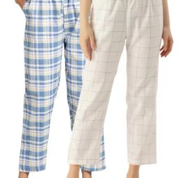 Kryptic Blue & White Cotton Checks Lounge Pants (Pack Of 2)-12