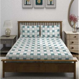 Swayam Ananda Yellow Cotton 210 TC 120 GSM King Fitted Bedsheet With Pillow Cover-image-58