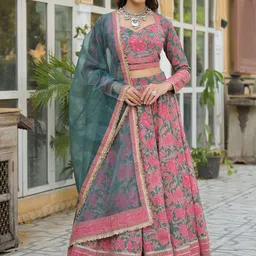 Divena Printed Sequinned Ready to Wear Lehenga & Blouse With Dupatta-picture-4