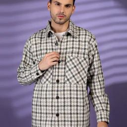 Chkokko White Relaxed Fit Checked Shackets-image-55