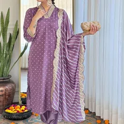 CaniBani Mauve Cotton Blend Kurta Sets-13