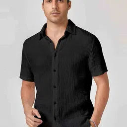 TIGER SNAKE Textured Spread Collar Comfort Casual Shirt-image-8