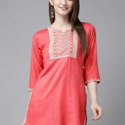 Aarika Pink Cotton Embroidered Straight Kurti-image-24