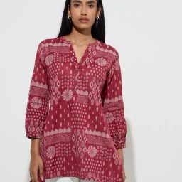 Utsa by Westside Red Abstract Design Cotton-Blend Straight Tunic-picture-13
