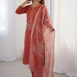 Wedani Women Ethnic Motifs Embroidered Regular Thread Work Kurta Pyjamas With Dupatta-picture-15