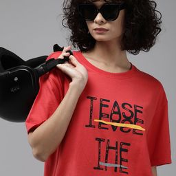 Roadster Typography Printed Drop-Shoulder Sleeves Oversized Longline T-shirt-image-59