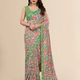 Winza Designer Parrot Green Printed Saree with Unstitched Blouse-picture-3