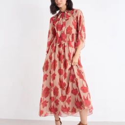 Styli Beige Synthetic Printed A-Line Dress-image-28