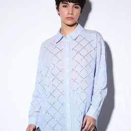 Only Light Blue Rhinestone Embellished Shirt-image-56