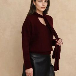 RAREISM Maroon Nylon Solid Long Sleeves Sweater-picture-35