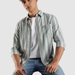 Tommy Hilfiger Men Slim Fit Vertical Striped Spread Collar Pure Cotton Casual Shirt-picture-1