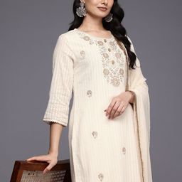Varanga Floral Embroidered Zari Kurta With Palazzos & Dupatta-4