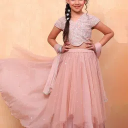 BIBA Girls Peach Embellished Lehenga, Choli with Dupatta-image-84