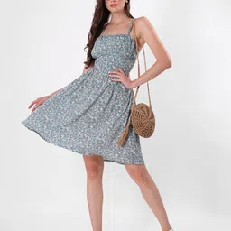 Floral Print Tie-Up Neck Georgette A-Line Dress-picture-12