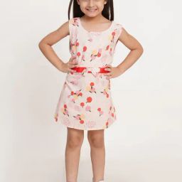 Creative Kid'S Girls Pink Cotton Regular Fit Printed Dress-picture-44