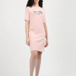 TOMMY HILFIGER Pink Cotton Graphic Print T Shirt Dress-image-71