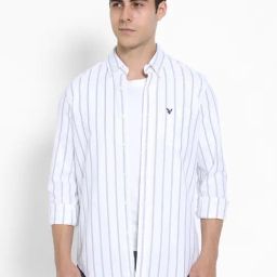 American Eagle White Cotton Slim fit Stripes Shirt-image-20