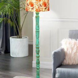 Homesake Rustic Walnut Brown Floor Lamp with Multicolor Shade Antique Algae Stick Bird Design-image-18