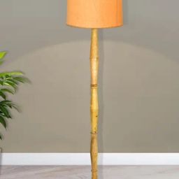 Homesake Rustic Walnut Brown Floor Lamp with Yellow Shade Antique Fanny Figure Design-40