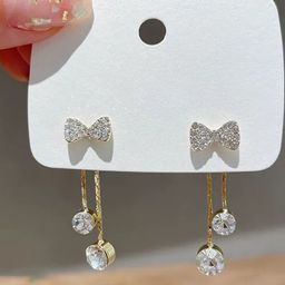 FIMBUL Gold-Plated Crystals Studded Bow Shaped Drop Earrings-picture-41