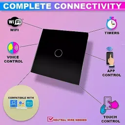 amiciSmart Touch WiFi Wall Switch SmartLife App, Alexa & Google Assistant Compatible 10 Amp 230 V Smart Switch with Interlock 2300 W, 1xTOUCH-1M image 2