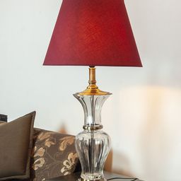 THE LIGHT STORE Gold-Toned & Red Self Design Bedside Standard Table Lamp with Shade-19