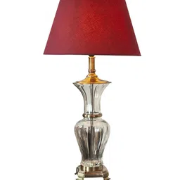 THE LIGHT STORE Gold-Toned & Red Self Design Bedside Standard Table Lamp with Shade image 5