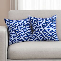 SEJ by Nisha Gupta Blue & White Set of 2 16'' x 16'' Square Cushion Covers-18