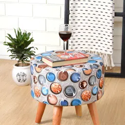 Shadowkart Grey & Blue Wooden Mudda Pouffe Ottoman-13