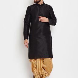 SOJANYA Men Black Solid A-Line Kurta-picture-4