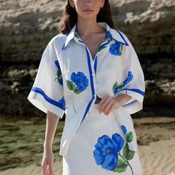 Routes by All About You Printed Pure Linen Shirt With Skirt Co-Ords-picture-28