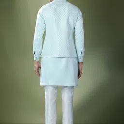 RNG Safawala Men Floral Regular Thread Work Dupion Silk Kurta with Trousers image 2