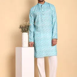 Vardha Chevron Printed Mandarin Collar Cotton Straight Kurta-image-29