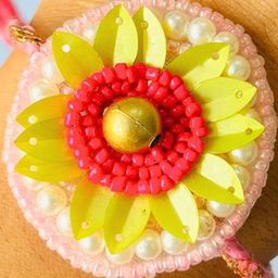 Tipsy closet Unisex Pace Of 1 Pink Tie-Ups Traditional Beaded Floral Rakhi-image-41