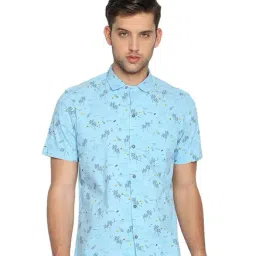 Basics Blue Slim Fit Printed Cotton Shirt-image-55