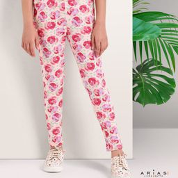 Arias Cotton Modal Stretch Rib Knit Printed Legging With Side Pocket and Paper Bag Waist-Pink-image-77
