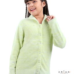 Arias Acrylic Knit Front Open Sweater With Buttons - Yellow & Green-image-28