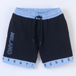 Earth Conscious Text Printed Looper Knit Printed Two Pocket Short - Navy Blue Sky Blue-image-57