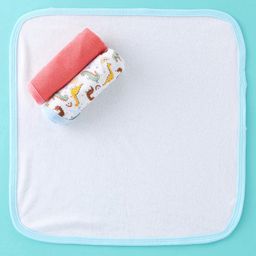 OHMS Interlock Cotton Knit Hand & Face Towels Solid & Dino Print Pack of 3 L 22 x B 22 cm - White & Red-81