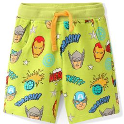 Babyhug Marvel Cotton Terry Knit Shorts Avengers Print - Lime Green-image-53