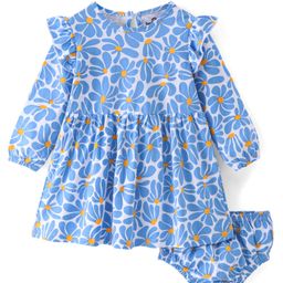 Doodle Poodle 100% Cotton Full Sleeves Frock With Bloomer Floral Print - Bright White-picture-18
