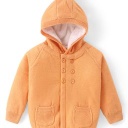 Babyhug Knit Raglan Full Sleeves Solid  Front Open Hooded Sweater- Orange-image-75