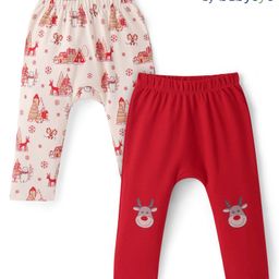 Babyoye 100% Cotton Interlock With Eco Jiva Finish Diaper Leggings with Christmas Theme Print Pack of 2 - White & Red-image-23